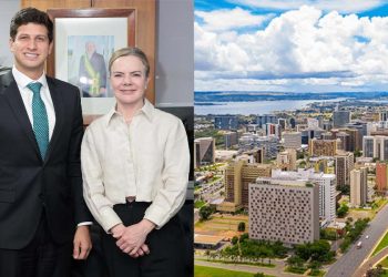 O prefeito João Campos e a ministra Gleisi Hoffmann, em Brasília