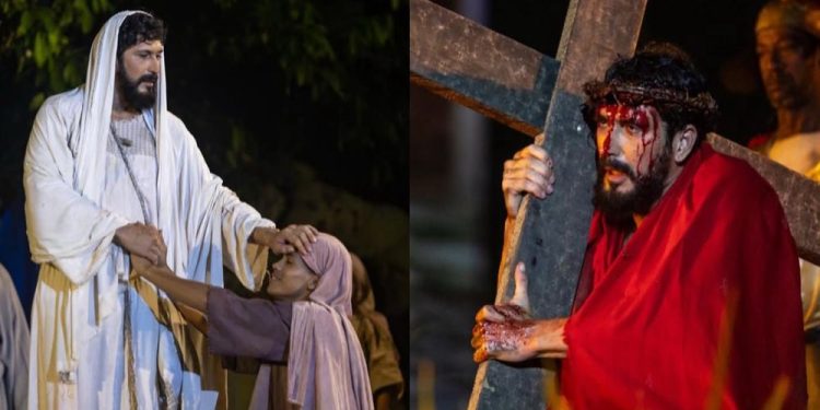 Hemerson interpretou Jesus Cristo no espetáculo realizado pelo grupo de teatro da comunidade de Jaboatão