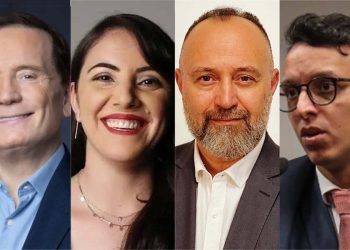 Roberto Cabrini, Juliana Dal Piva, Melillo Dinis e Lucas Mourão (esq. para dir.)