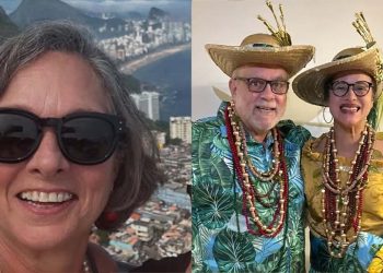 Marta Lima (esq) levou Waldemar Borges e Luciana Santos para o desfile na Sapucaí