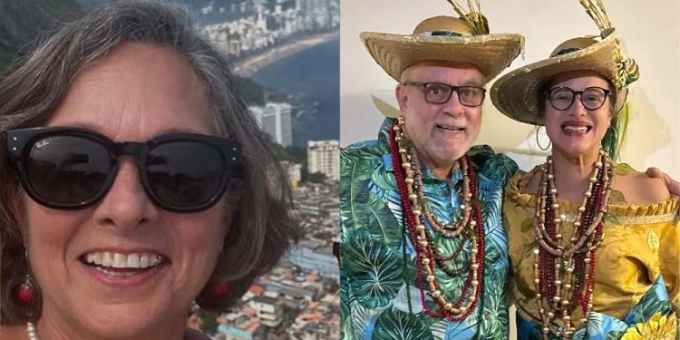 Marta Lima (esq) levou Waldemar Borges e Luciana Santos para o desfile na Sapucaí