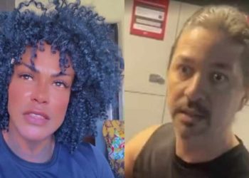 A personal trainer Kely Moraes e o suspeito de a impedir de entrar em banheiro de academia