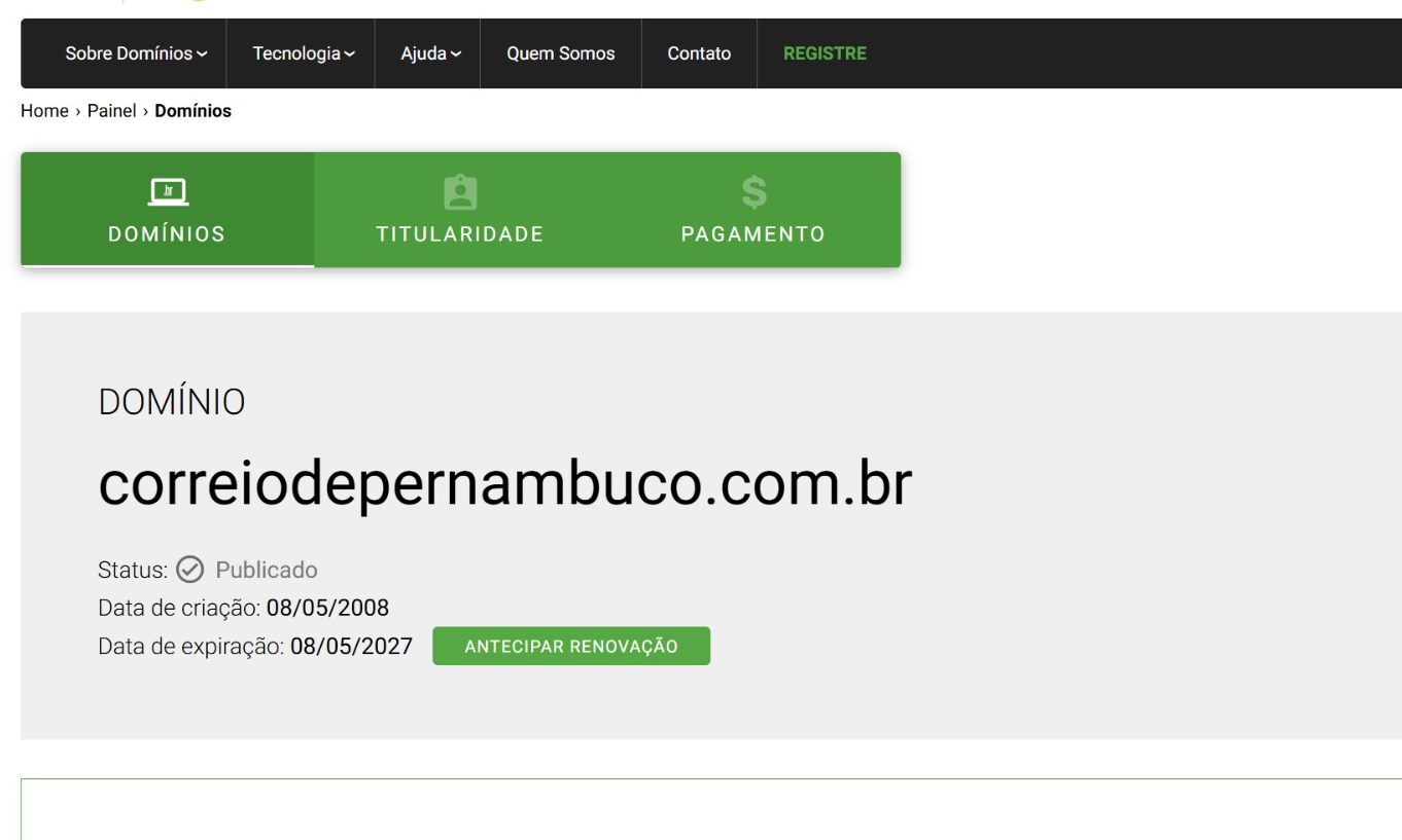 Domínio online do Correio de Pernambuco segue ativo