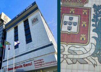 A logomarca antiga está estampada numa pintura em cerâmica com a assinatura de Brennand.