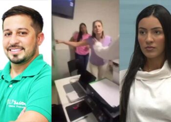 Rodrigo Tavares (esq.), Mariana Paes e a vítima Amanda Oliveira (dir.)