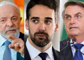 O governador gaúcho Eduardo Leite (ao centro) critica polarização no país