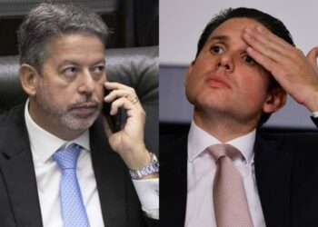 O ex-presidente da Câmara, Arthur Lira (à esq.), e o atual, Hugo Motta.
