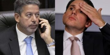 O ex-presidente da Câmara, Arthur Lira (à esq.), e o atual, Hugo Motta.