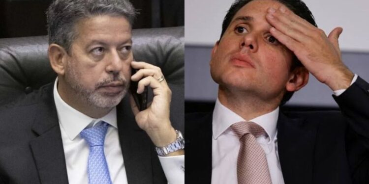 O ex-presidente da Câmara, Arthur Lira (à esq.), e o atual, Hugo Motta.