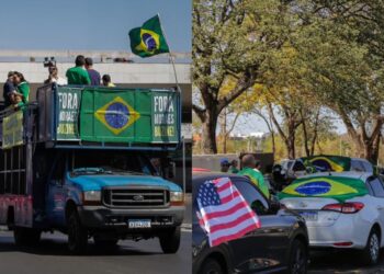O grupo partiu em direção ao condomínio Solar de Brasília, onde Bolsonaro cumpre prisão domiciliar