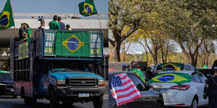 O grupo partiu em direção ao condomínio Solar de Brasília, onde Bolsonaro cumpre prisão domiciliar