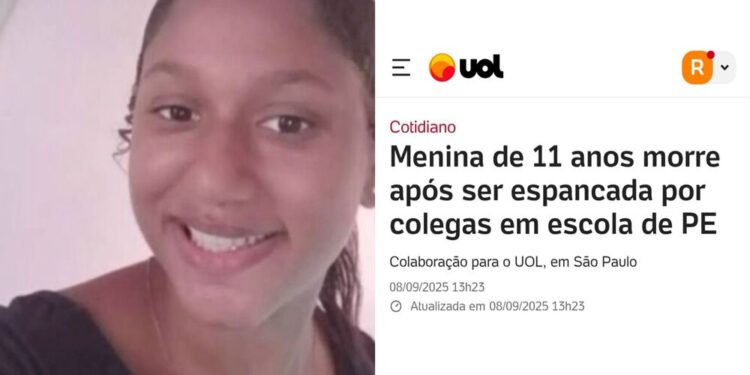 Alícia Valentina morreu após ter sido espancada por colegas dentro da escola