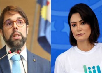 Vereador Paulo Muniz e Michelle Bolsonaro (esq. p/ dir.)