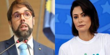 Vereador Paulo Muniz e Michelle Bolsonaro (esq. p/ dir.)