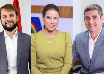 André Teixeira, Raquel Lyra e Rivaldo Melo (esq. p/ dir.)