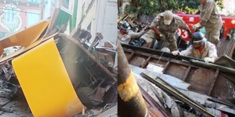 Elevador da Glória descarrila em Lisboa - Portugal.