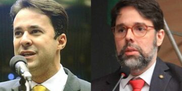 Da esq para dir, o presidente do PL de Pernambuco, Anderson Ferreira (PL-PE) e o vereador Paulo Muniz