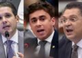 O presidente da Casa, Hugo Motta (Republicanos-PB), e os deputados Nikolas Ferreira e Sóstenes Cavalcante do PL
