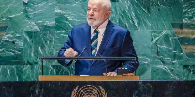 O presidente do Brasil durante discurso na ONU.