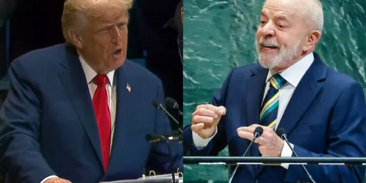 O presidentes dos EUA, Donald Trump, e do Brasil, Luiz Inácio Lula da Silva.