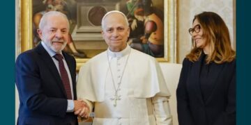 O presidente Lula, o Papa Leão IV e a primeira-dama Janja da Silva. Foto: Ricardo Stuckert