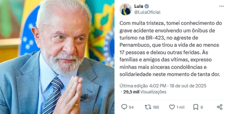 Lula presta condolências após acidente de ônibus em PE