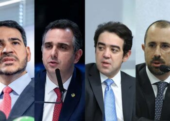 Jorge Messias, Rodrigo Pacheco, Bruno Dantas e Vinícius Carvalho (esq. p/ dir.)