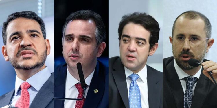 Jorge Messias, Rodrigo Pacheco, Bruno Dantas e Vinícius Carvalho (esq. p/ dir.)