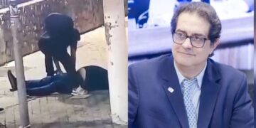 Câmera de segurança mostra casal roubando o advogado Luiz Fernando.