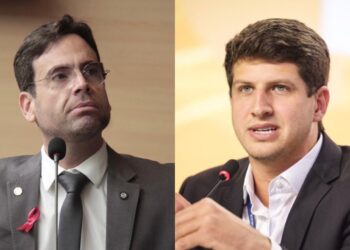 Vereador Eduardo Moura (NOVO) e o prefeito João Campos (PSB)