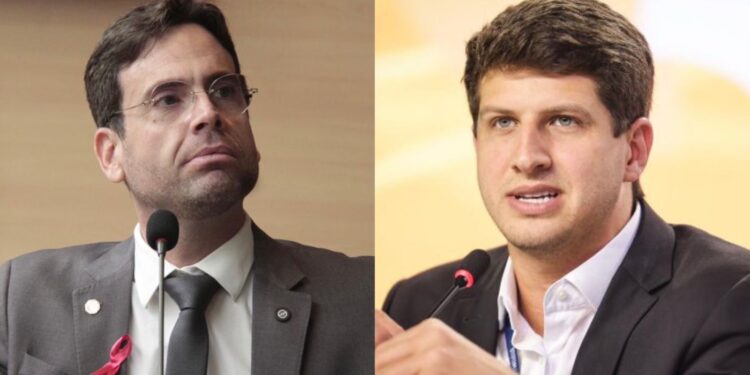 Vereador Eduardo Moura (NOVO) e o prefeito João Campos (PSB)