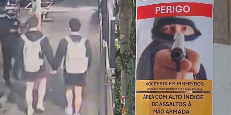 Cartaz alertando sobre a violência no bairro