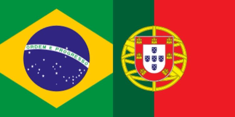 Bandeiras de Portugal e do Brasil lado a lado
