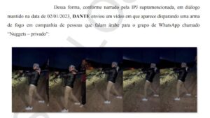 Investigado pela Operação Colossus, da Polícia Federal, o operador de criptoativos Dante Felipini dispara um fuzil Ak-47 no vale do Bekaa, no Líbano, auxiliado por um integrante do Hezbollah: 'Que se foda Israel' Foto: Polícia Federal