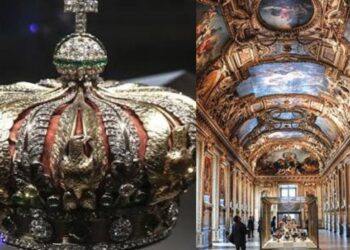 Coroa da imperatriz francesa Eugénie de Montijo em exposição na Galeria de Apolo