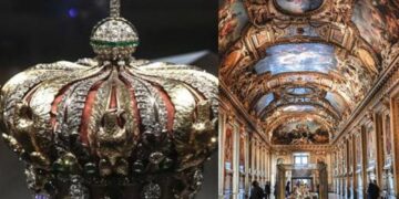 Coroa da imperatriz francesa Eugénie de Montijo em exposição na Galeria de Apolo