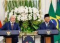 Lula em declaração à imprensa ao lado do presidente da Indonésia, Prabowo Subianto