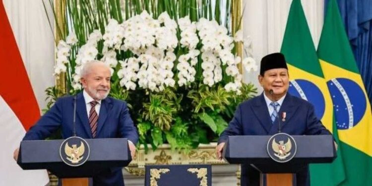 Lula em declaração à imprensa ao lado do presidente da Indonésia, Prabowo Subianto