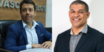 Flávio do Cartório (PSD) e seu vice Professor Eduardo (PSD) (esq. p/ dir.)