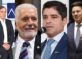 Augusto Lima, ex-sócio do Banco Master; Jacques Wagner, senador; Antônio Carlos Magalhães Neto (União Brasil); João Roma (PL) (esq. p/ dir.)
