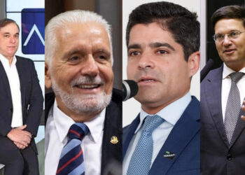 Augusto Lima, ex-sócio do Banco Master; Jacques Wagner, senador; Antônio Carlos Magalhães Neto (União Brasil); João Roma (PL) (esq. p/ dir.)