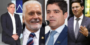 Augusto Lima, ex-sócio do Banco Master; Jacques Wagner, senador; Antônio Carlos Magalhães Neto (União Brasil); João Roma (PL) (esq. p/ dir.)