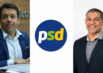 Flávio do Cartório (PSD) e seu vice Professor Eduardo (PSD) (esq. p/ dir.)