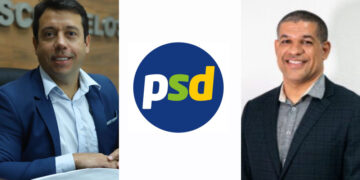 Flávio do Cartório (PSD) e seu vice Professor Eduardo (PSD) (esq. p/ dir.)