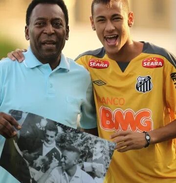 Pelé e Neymar juntos, no CT Rei Pelé, em 2011