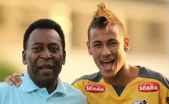 Pelé e Neymar juntos, no CT Rei Pelé, em 2011