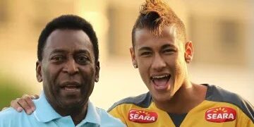 Pelé e Neymar juntos, no CT Rei Pelé, em 2011