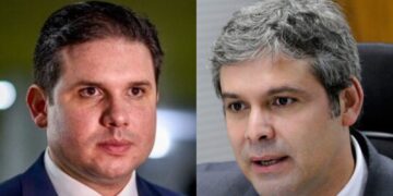O presidente da Câmara, Hugo Motta (Republicanos) e  e o líder do PT, Lindbergh Farias