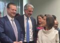 O presidente nacional Gilberto Kassab, o deputado Fernando Monteiro e a governadora Raquel Lyra