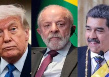 Os presidentes Donald Trump, Lula e Nicolás Maduro